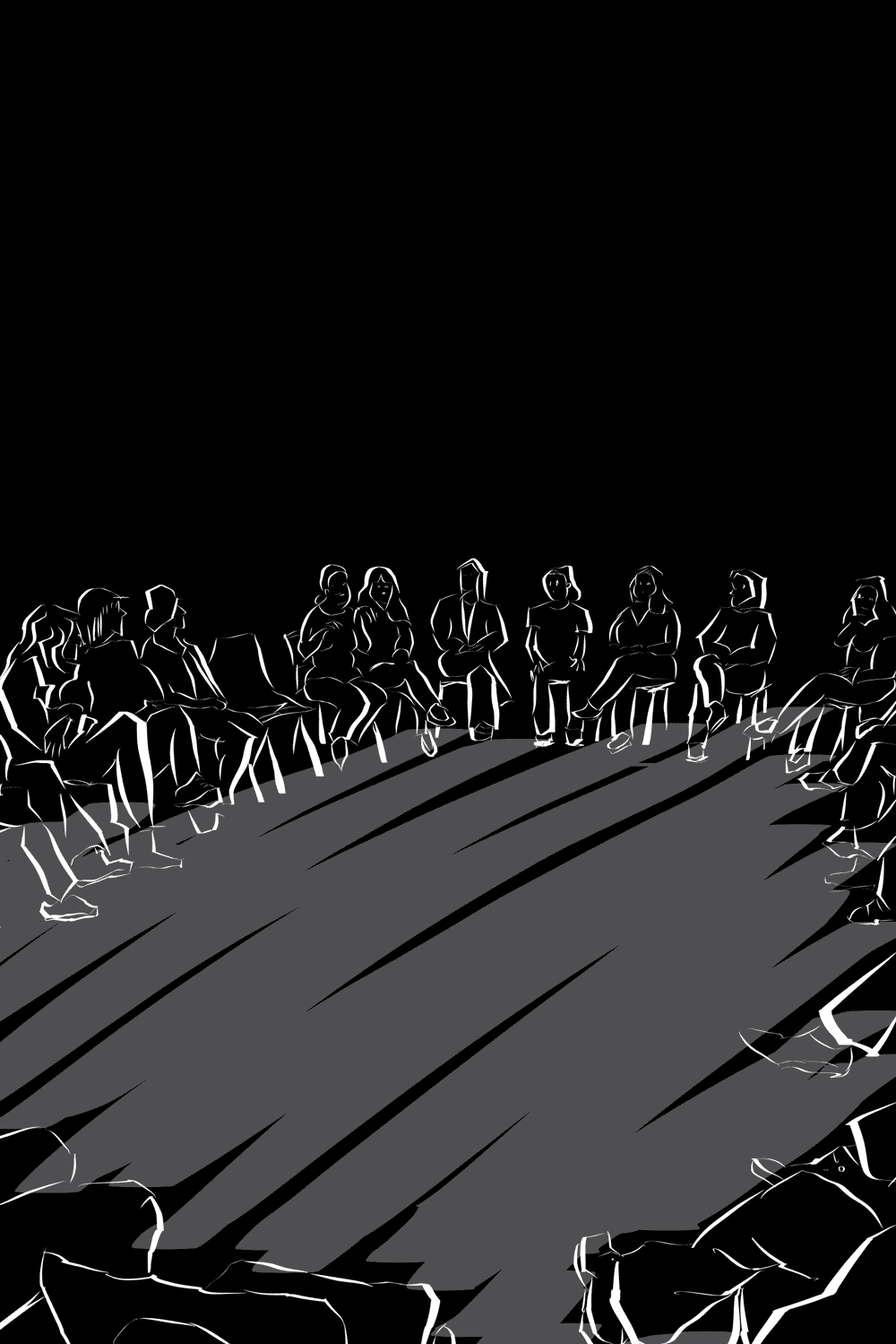 Roda de Conversas - Ilustração de uma roda com pessoas sentadas, representando diálogos e interações sociais, do livro 'Tempos de Isolamento - Reflexões e Qualidade de Vida' de José Xavier Cortez, ilustração por Nêio Mustafa. Roda de Conversas - Ilustração de uma roda com pessoas sentadas, representando diálogos e interações sociais, do livro 'Tempos de Isolamento - Reflexões e Qualidade de Vida' de José Xavier Cortez, ilustração por Nêio Mustafa.