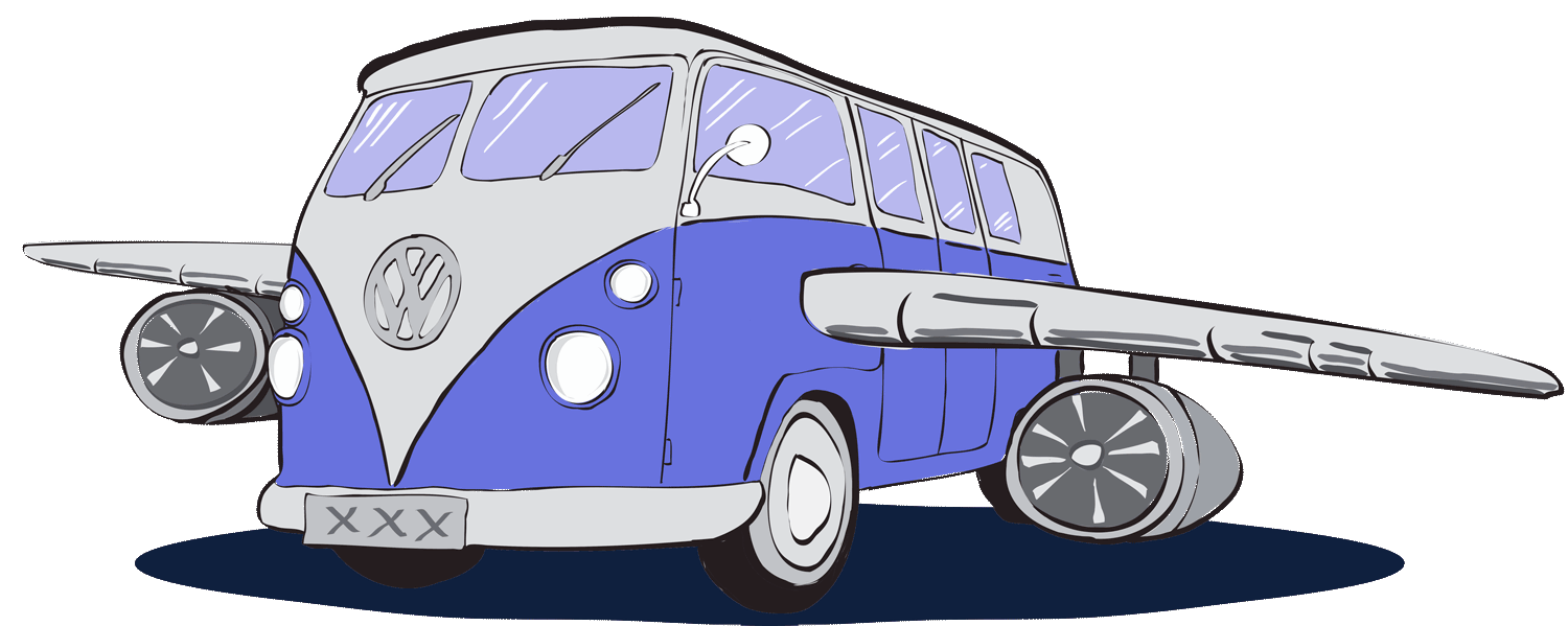 Inovação em movimento: ilustração de uma Kombi com asas de avião e turbinas, representando visualmente a busca pela inovação. Ilustração por Nêio Mustafa. Inovação em movimento: ilustração de uma Kombi com asas de avião e turbinas, representando visualmente a busca pela inovação. Ilustração por Nêio Mustafa.