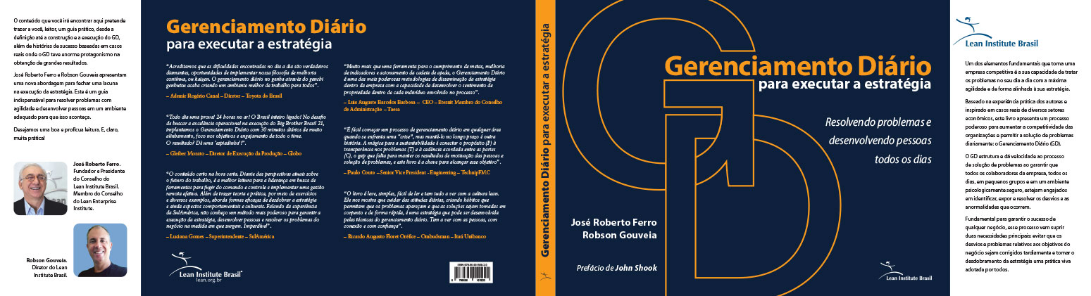 Capa do livro 'Gerenciamento Diário', com as iniciais GD em destaque, em uma composição de capa aberta com o título do livro em evidência. Projeto gráfico e ilustrações de Nêio Mustafa.