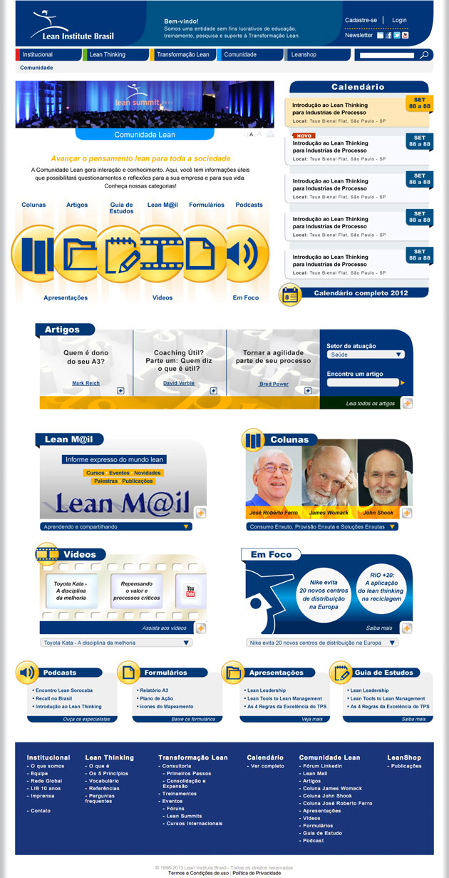 Website institucional para o evento internacional Lean Institute Brasil, 2012